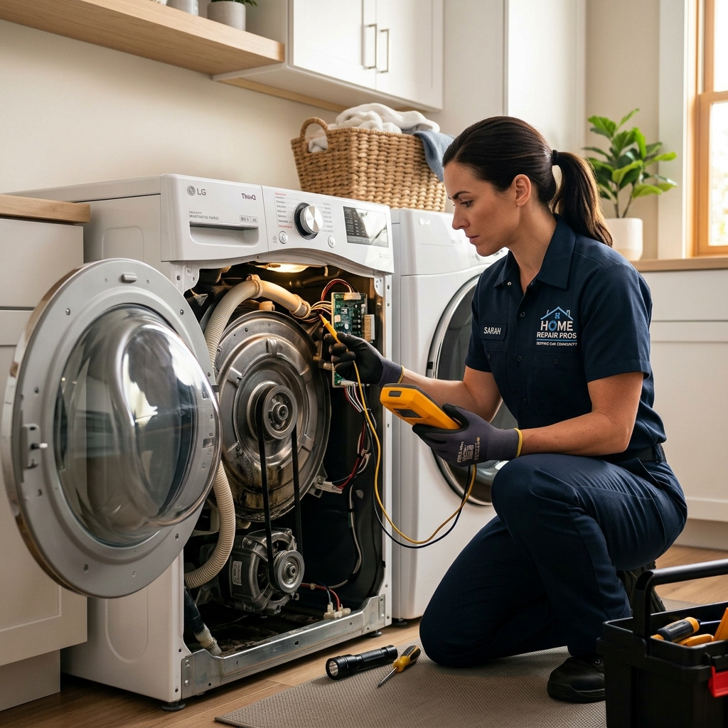 Technician inspecting appliance