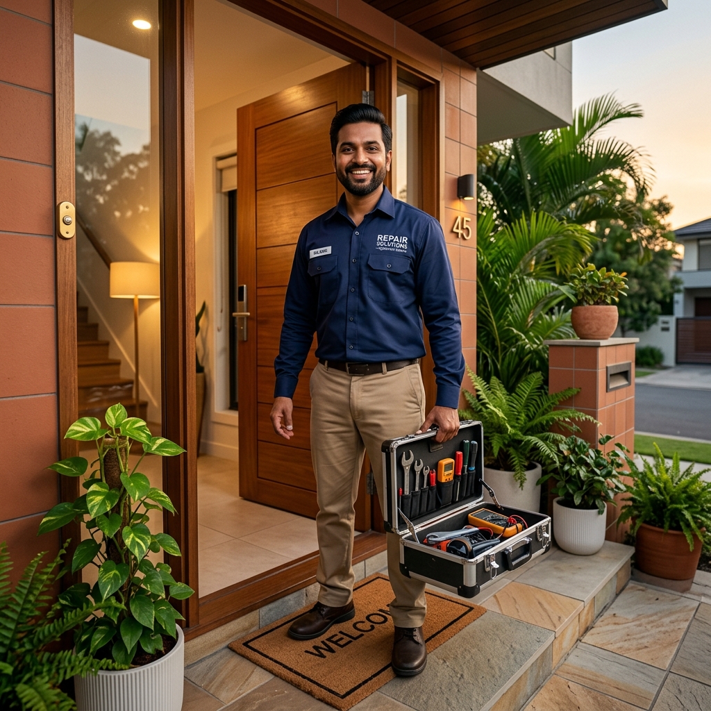 Smiling technician with tools
